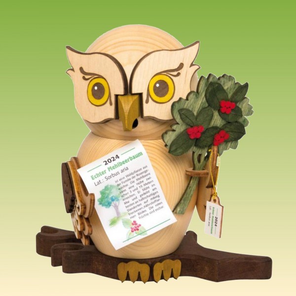 Räucher-Eule Jahresfigur mit Mehlbeere