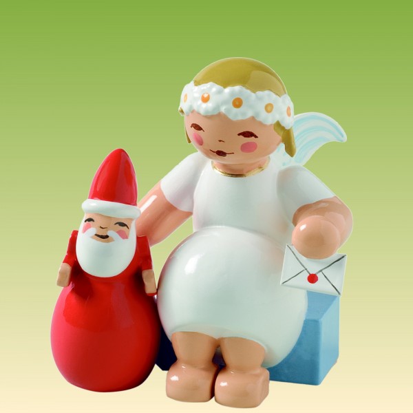 Margeritenengel, sitzend, mit Weihnachtsmann